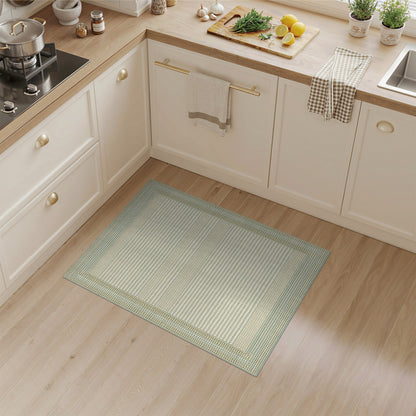 Washable Beige Geometric Border Rug