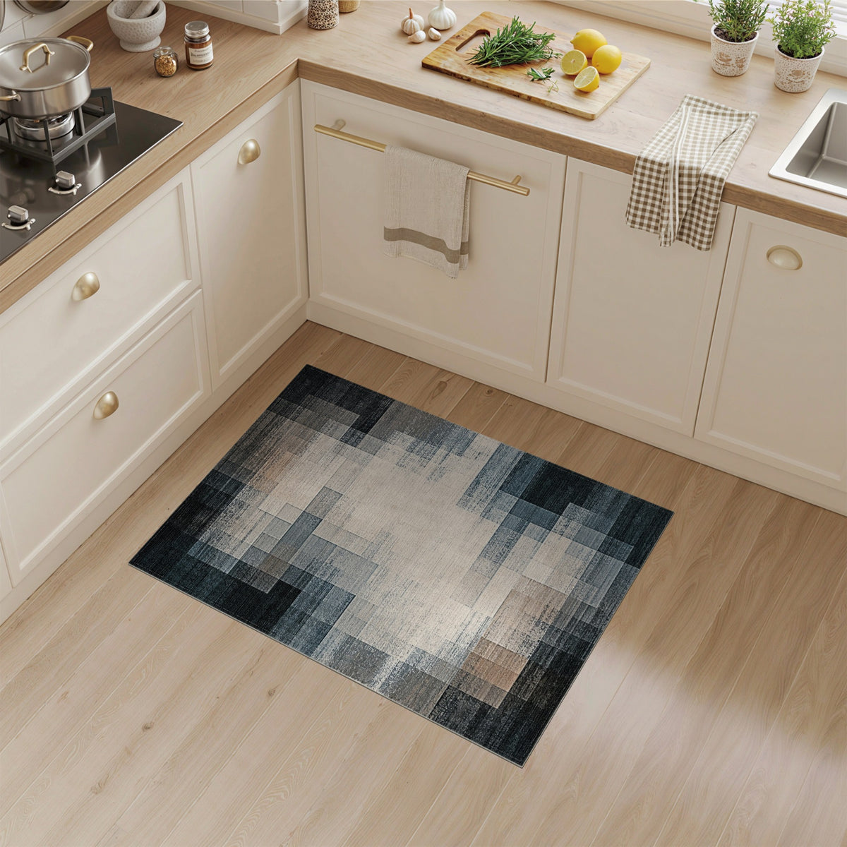 Grey Abstract Block Area Rug