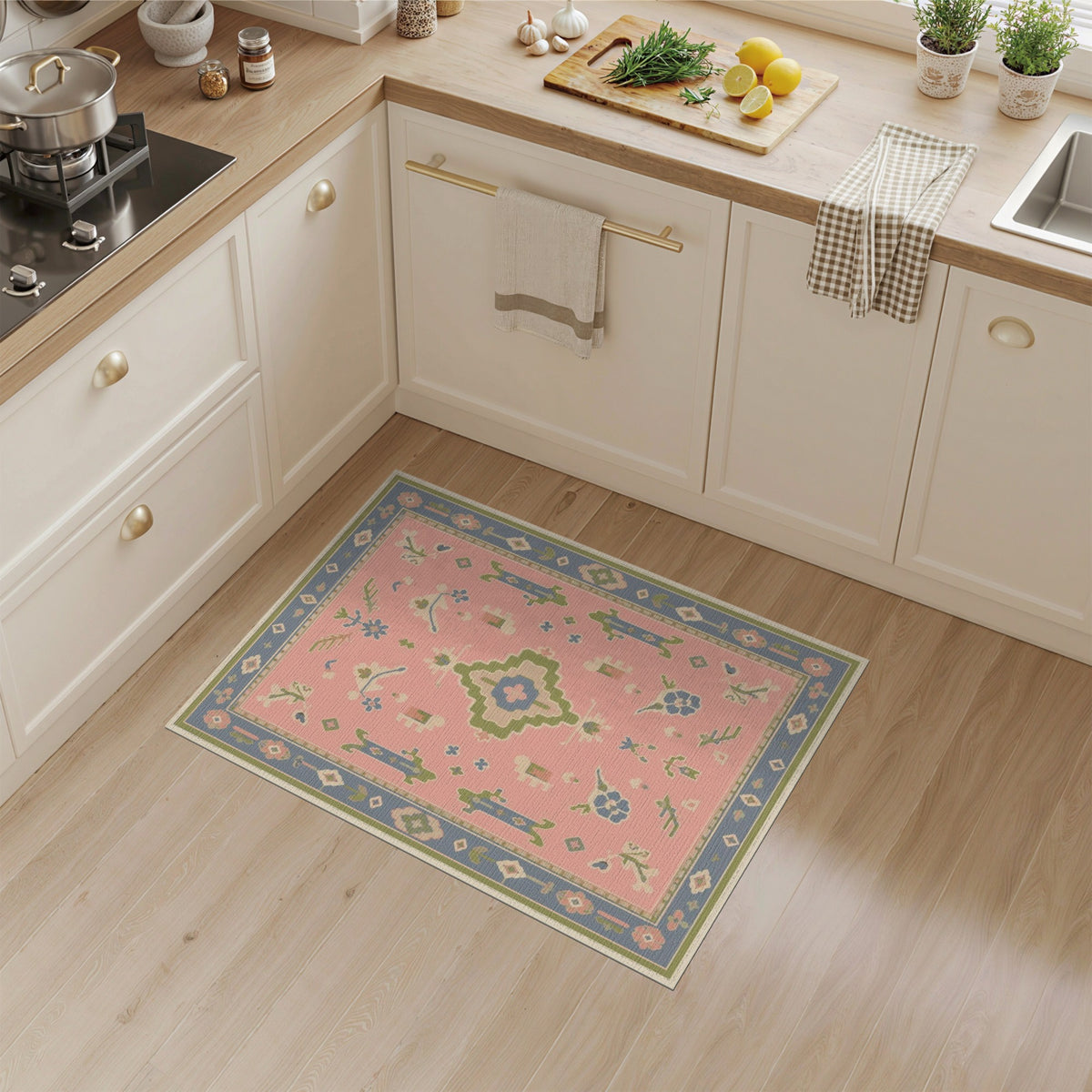 Blush Pink Floral Vintage Area Rug