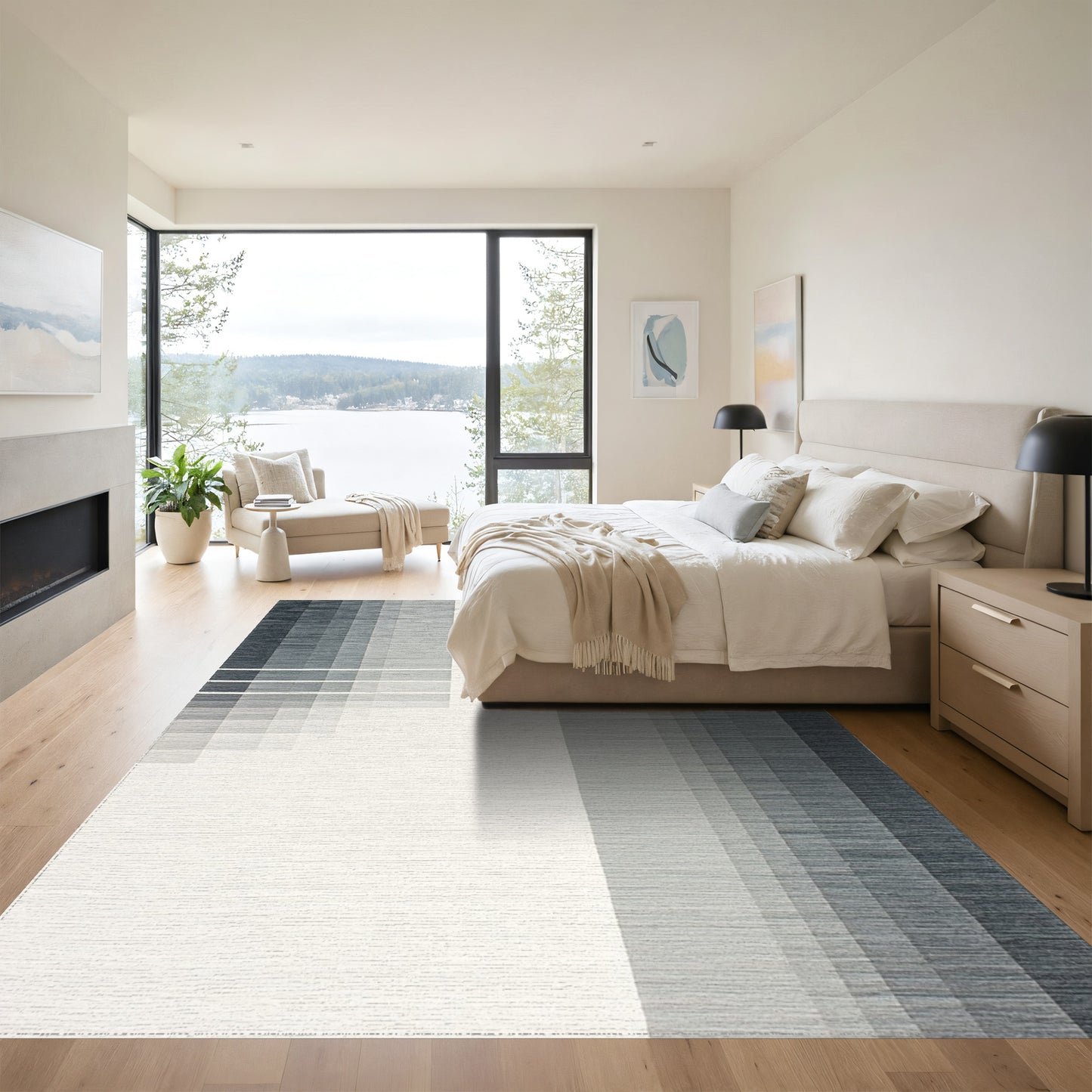 Gray Gradient Vertical Stripe Rug