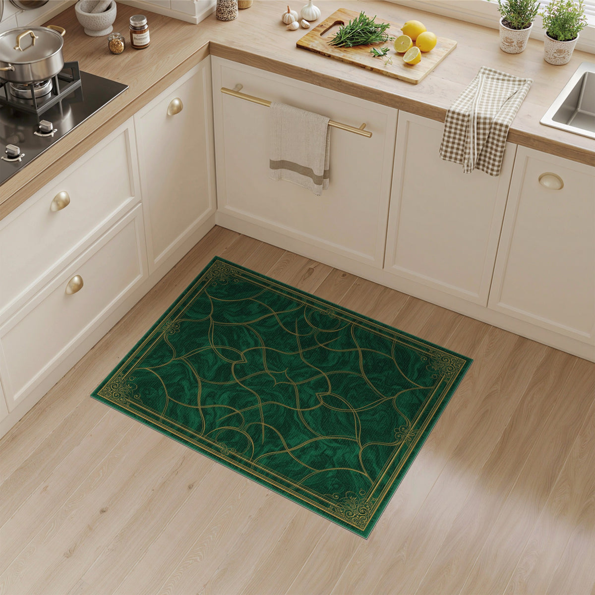 Green Marble Gold Ornate Persian Area Rug