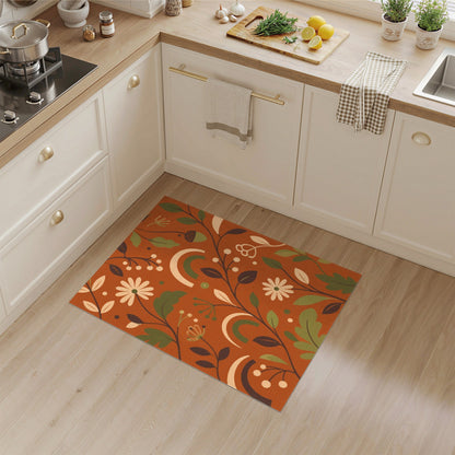 Boho Chic Orange Floral Area Rug