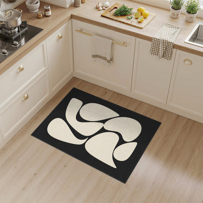 Black and White Abstract Organic Shapes Black White Area Rug