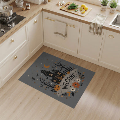 Halloween Haunted House Welcome Grey Rug