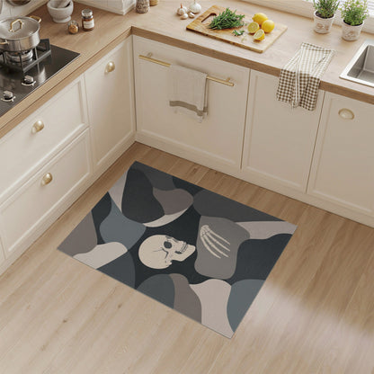 Grey Abstract Skull Skeleton Area Rug