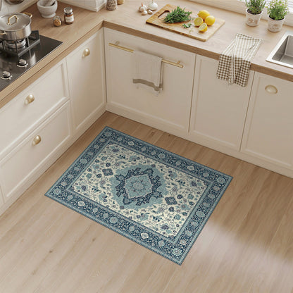 Traditional Persian Blue and Teal Blue Teal Persian Floral Medallion Area Rug