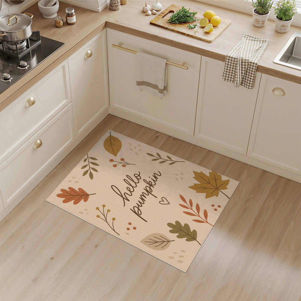 Hello Pumpkin Autumn Leaves Area Rug