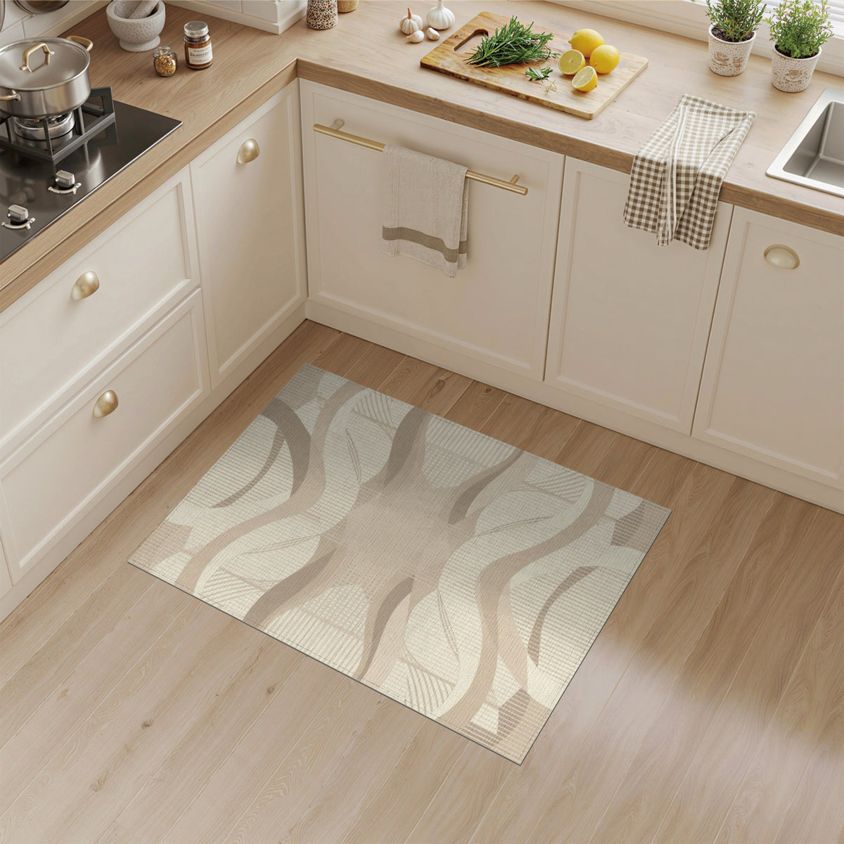 Abstract Area Beige Neutral Wavy Abstract Area Rug