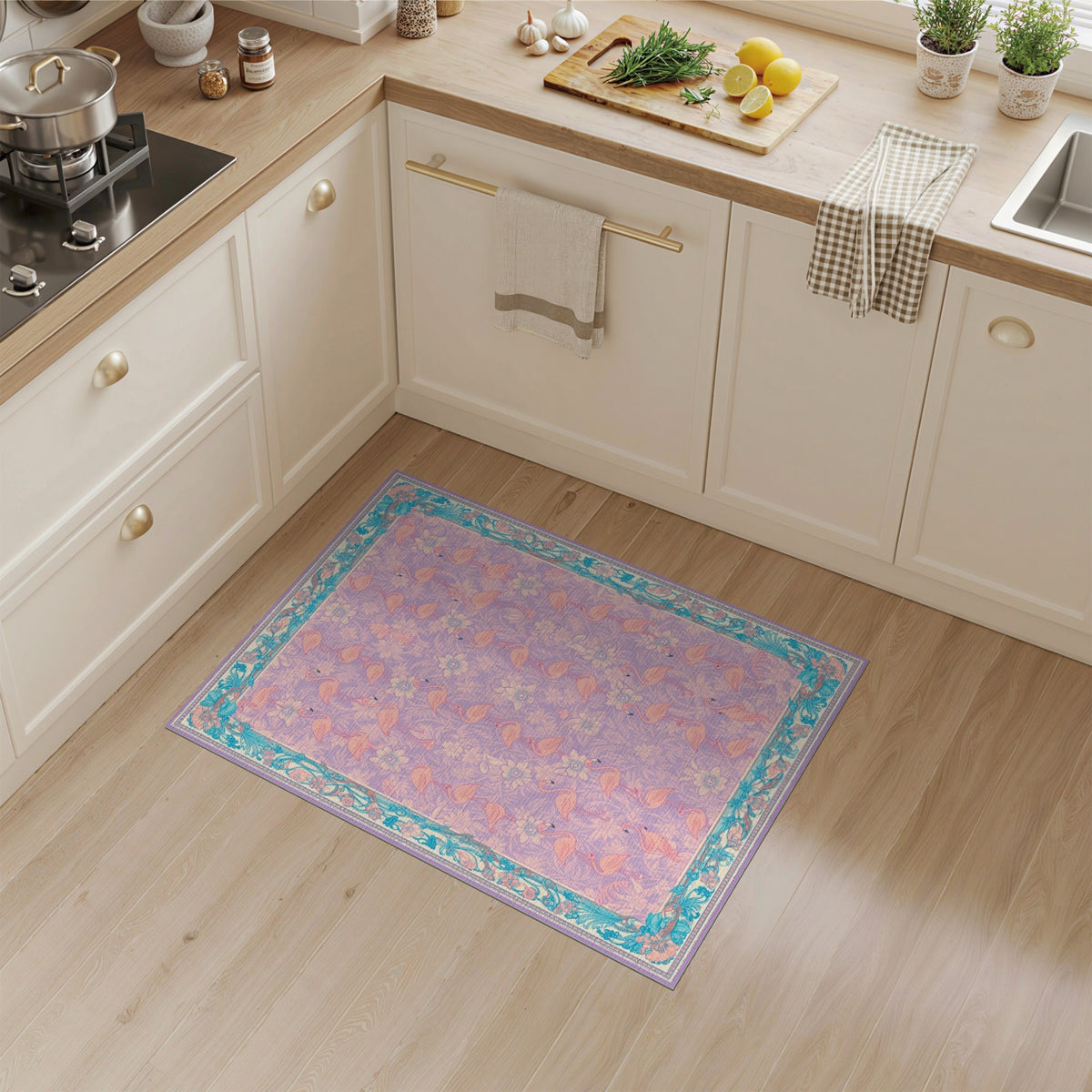 Floral Vintage Purple Flamingo Floral Area Rug