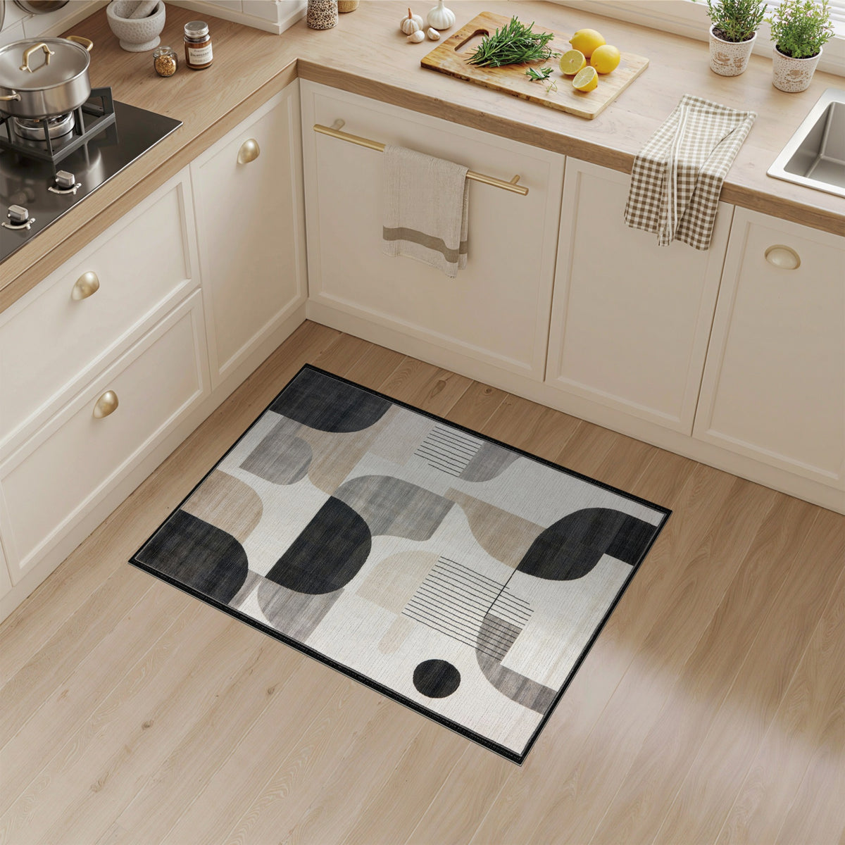 Bold Geometric Black White Area Rug