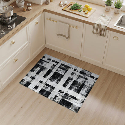 Black White Distressed Abstract Area Rug