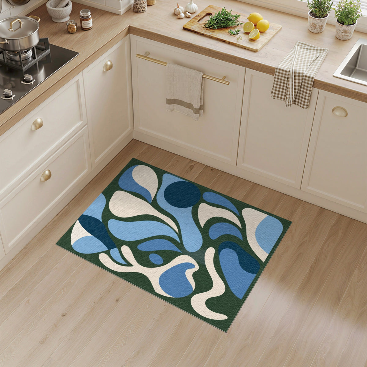 Blue and Teal Blue Abstract Organic Area Rug