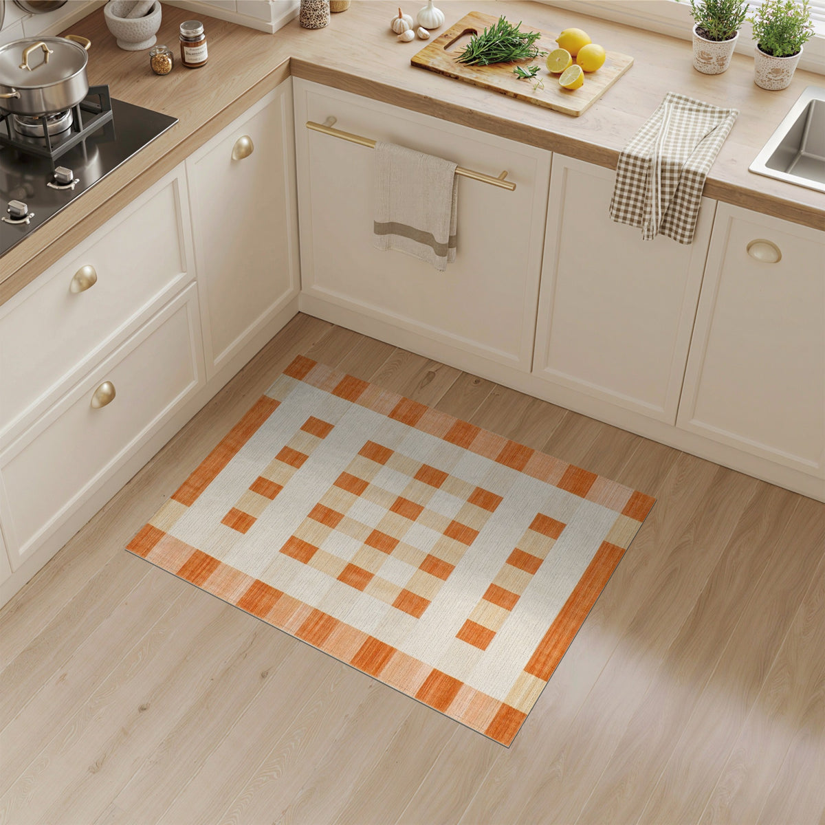 Orange Geometric Modern Orange Geometric Checkered Area Rug