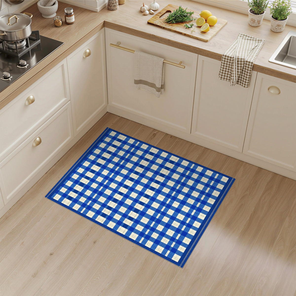 Blue Checkered Geometric Area Rug