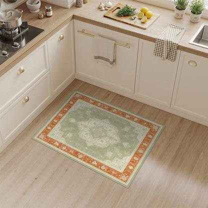 Sage Green Distressed Vintage Medallion Rug