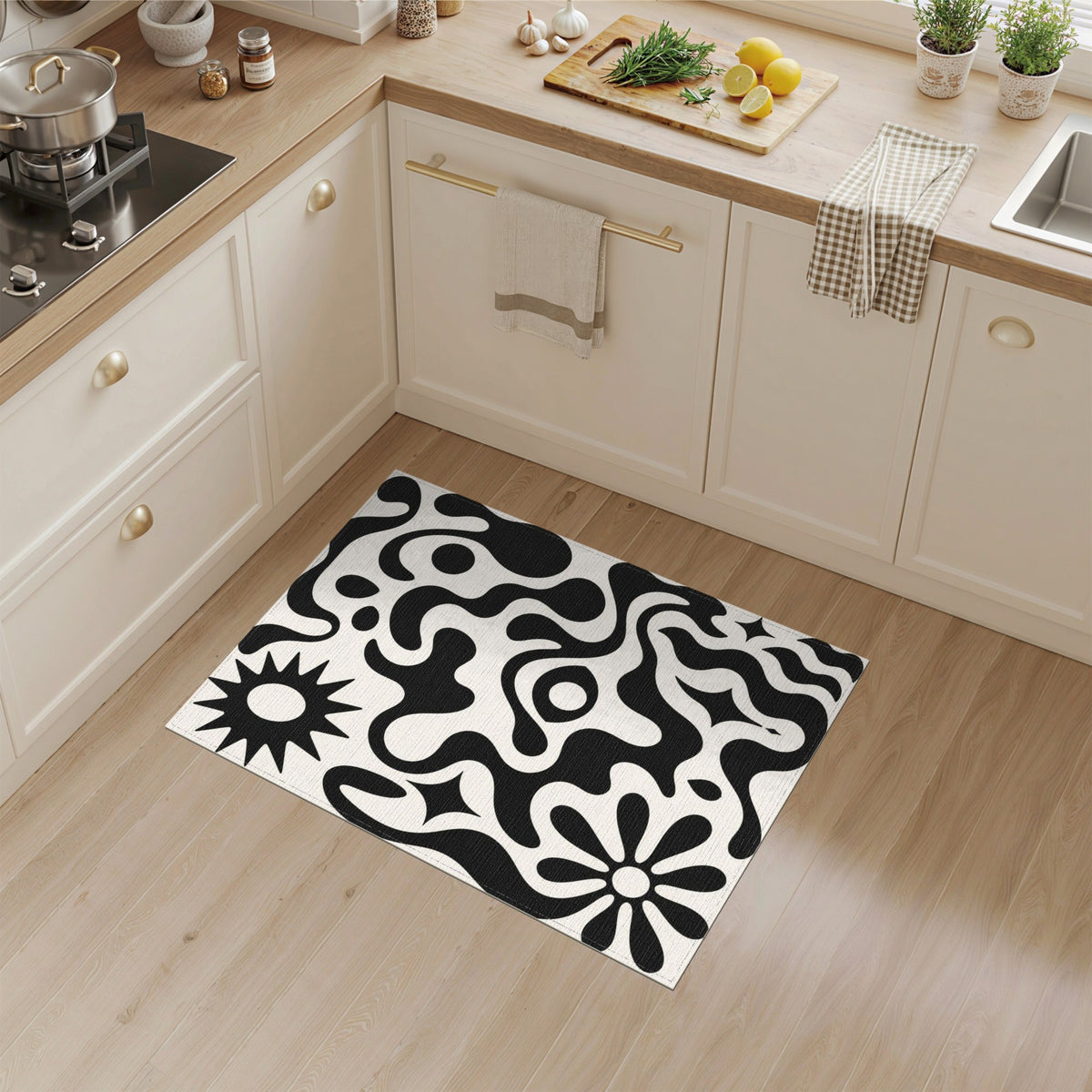 Abstract Area Black White Abstract Organic Area Rug