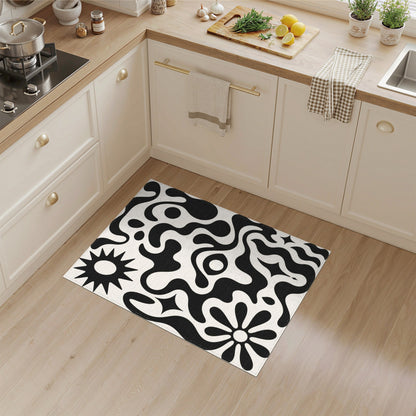 Abstract Area Black White Abstract Organic Area Rug