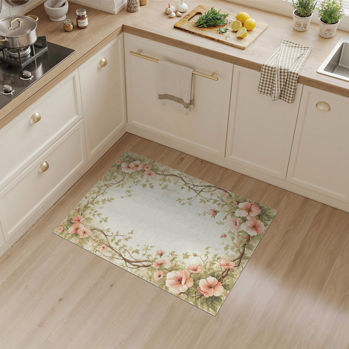 Pink Floral Vintage Washable No. 59 Area Rug