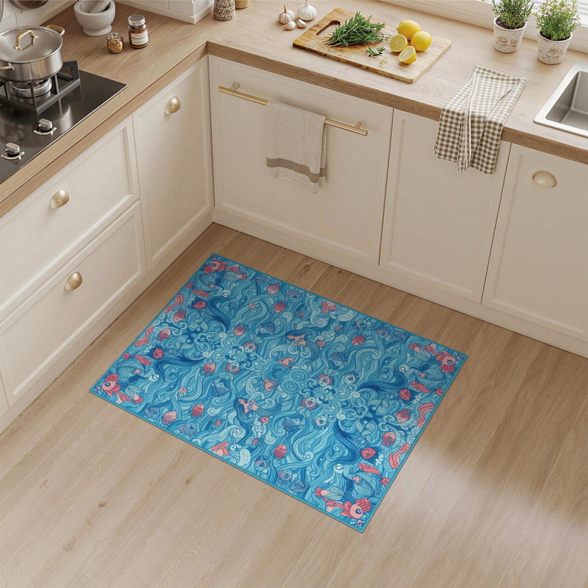 Blue Mermaid Ocean Waves Area Rug