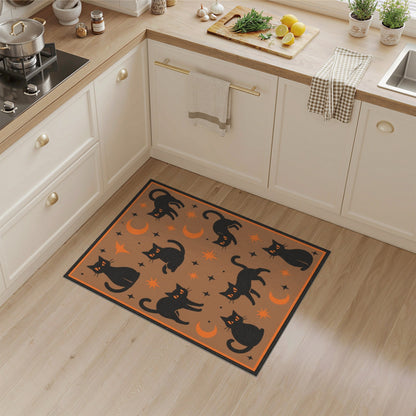 Black Cats Moon Stars Area Rug