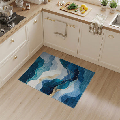 Blue Teal Wave Abstract Area Rug