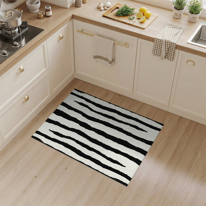 Bold Black White Abstract Striped Area Rug