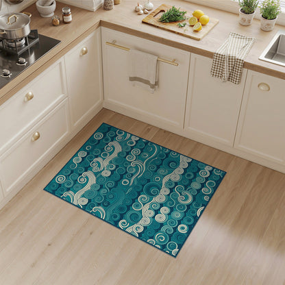 Blue Teal Swirling Waves Area Rug