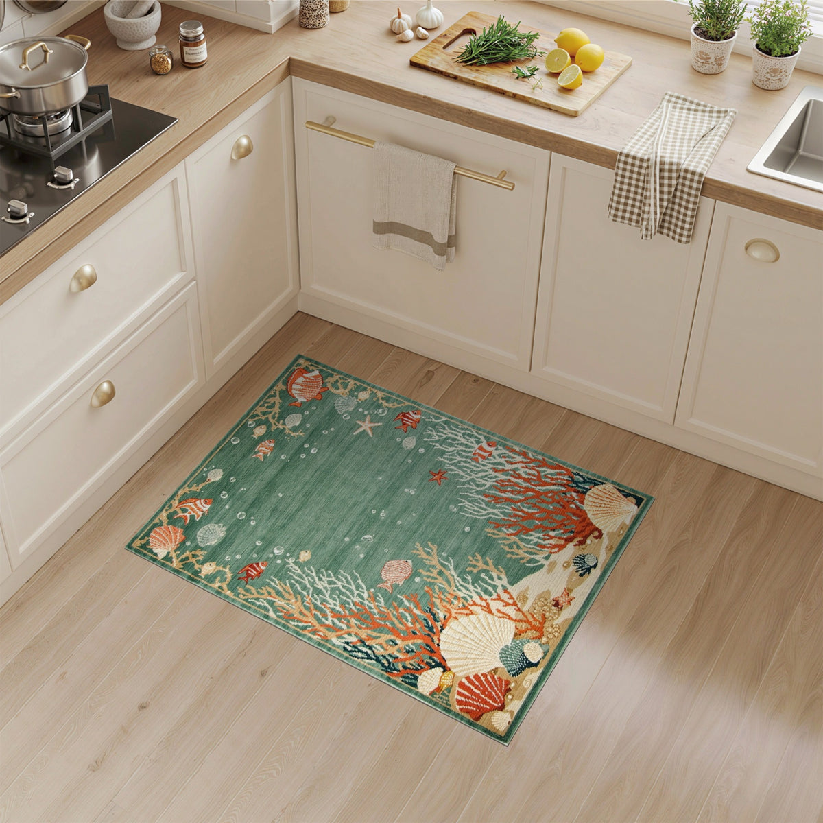 Teal Ocean Reef Washable Area Rug