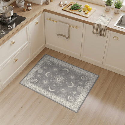 Grey Vintage Celestial Moon Sun Rug