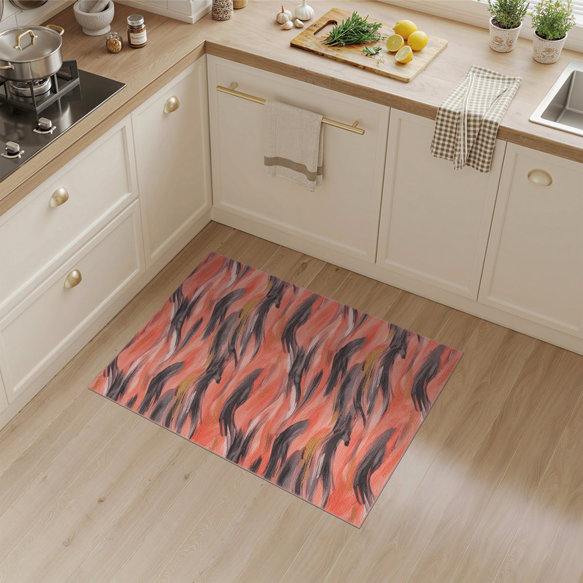 Orange Coral Wave Abstract Area Rug