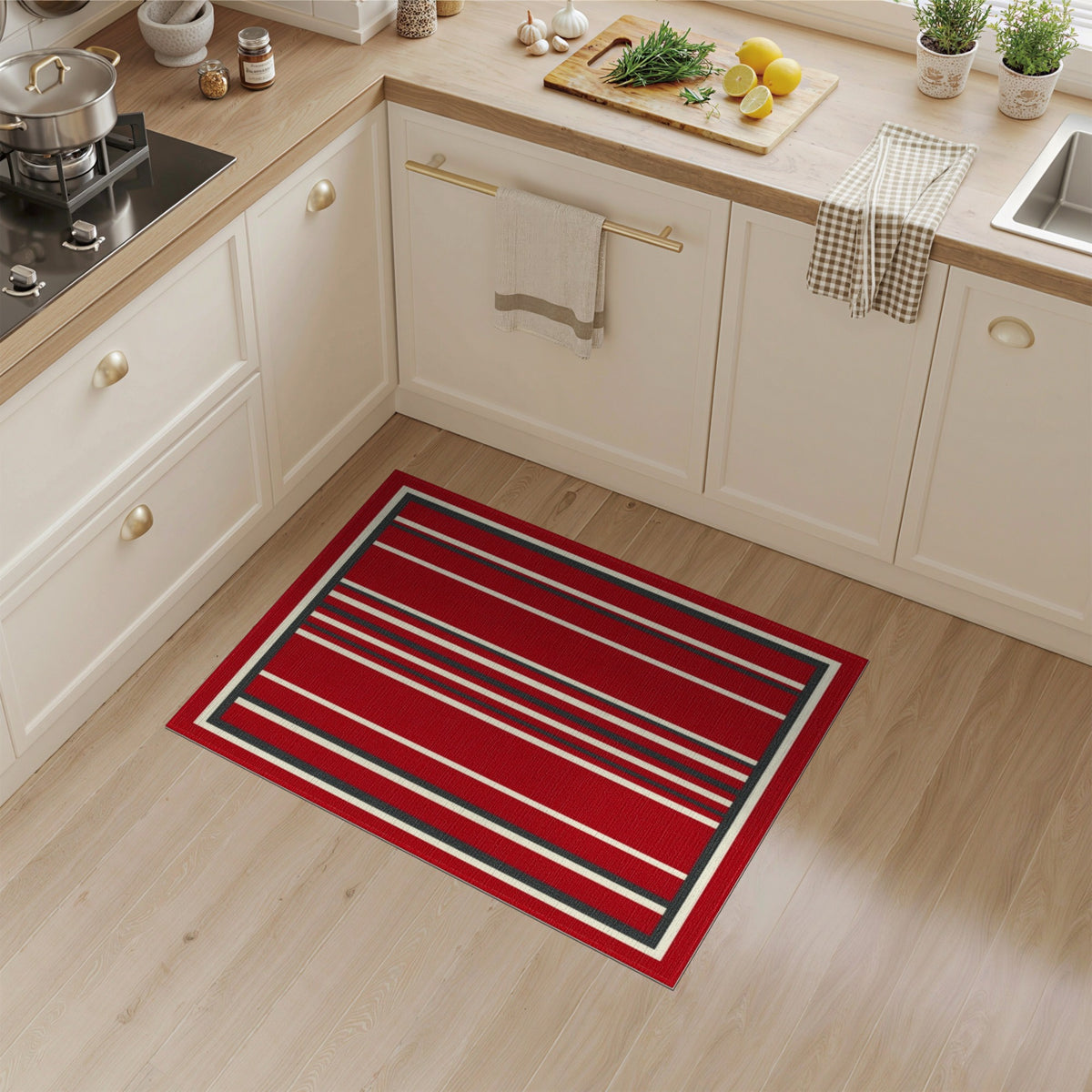 Geometric Modern Red Striped Geometric Area Rug