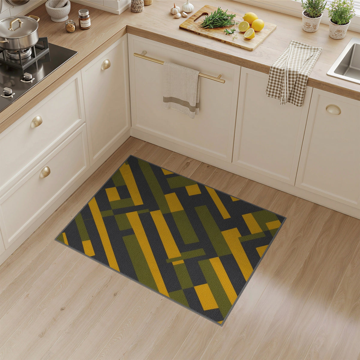 ODIKA Yellow Green Geometric Area Rug
