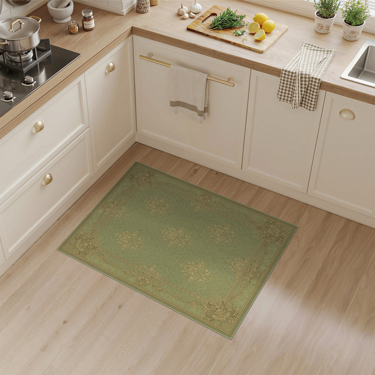 Sage Green Floral Vintage Area Rug