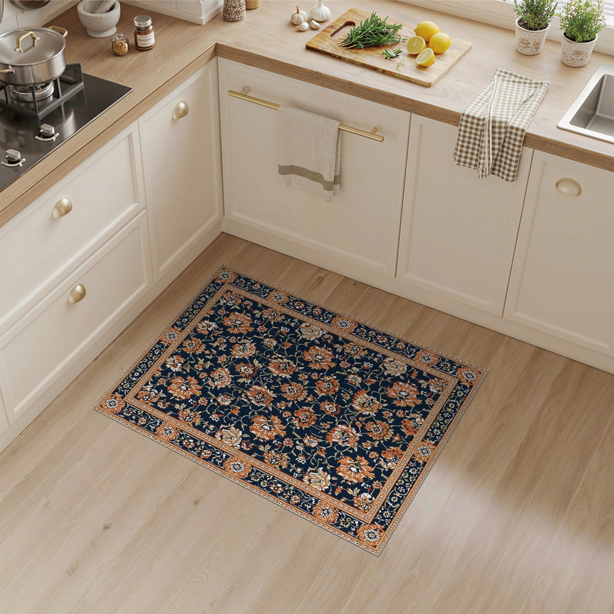 Navy Blue Floral Persian Blue and Teal Area Rug