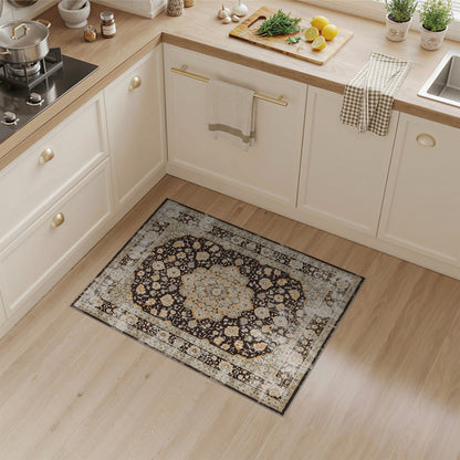 Beige Floral Medallion Distressed Area Rug