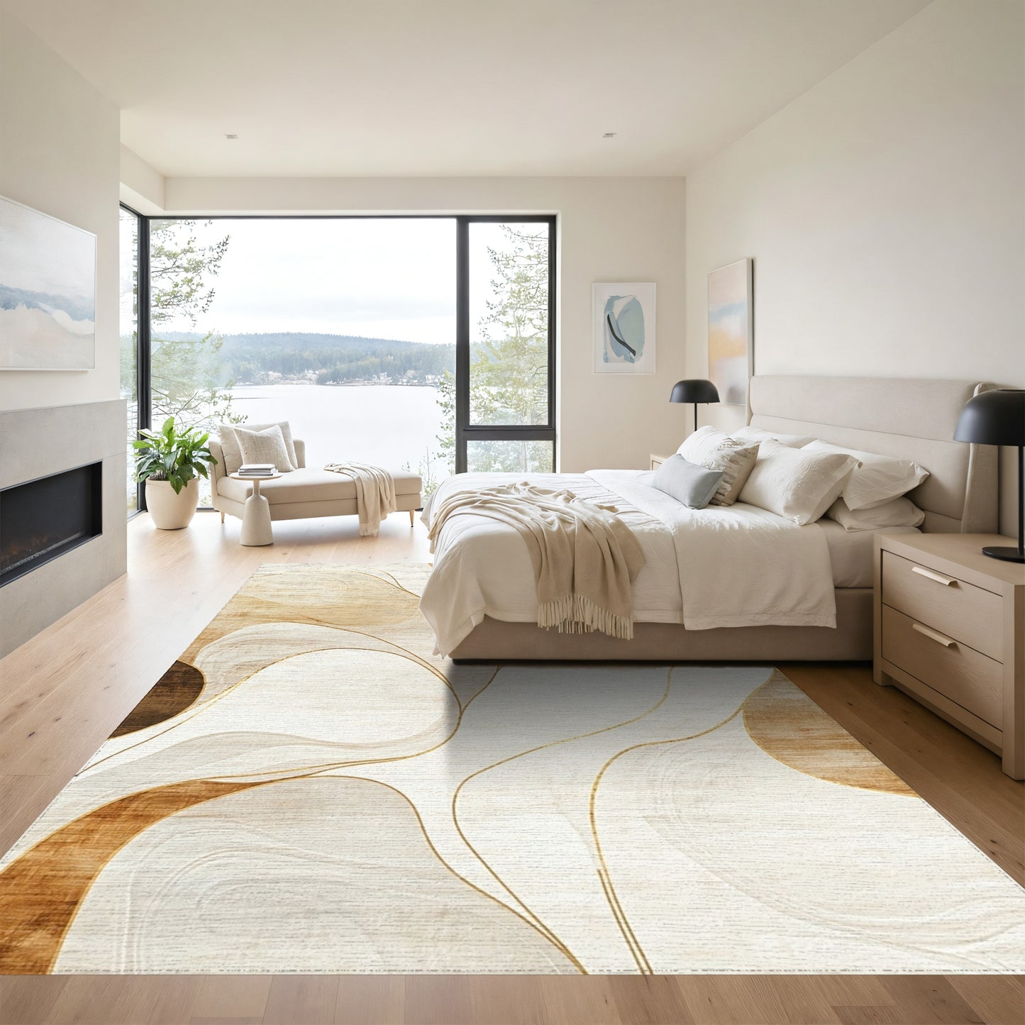 Beige Gold Fluid Abstract Rug