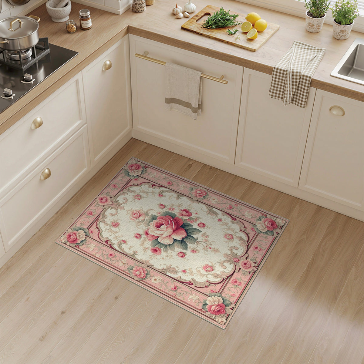 Pink Rose Floral Vintage Area Rug