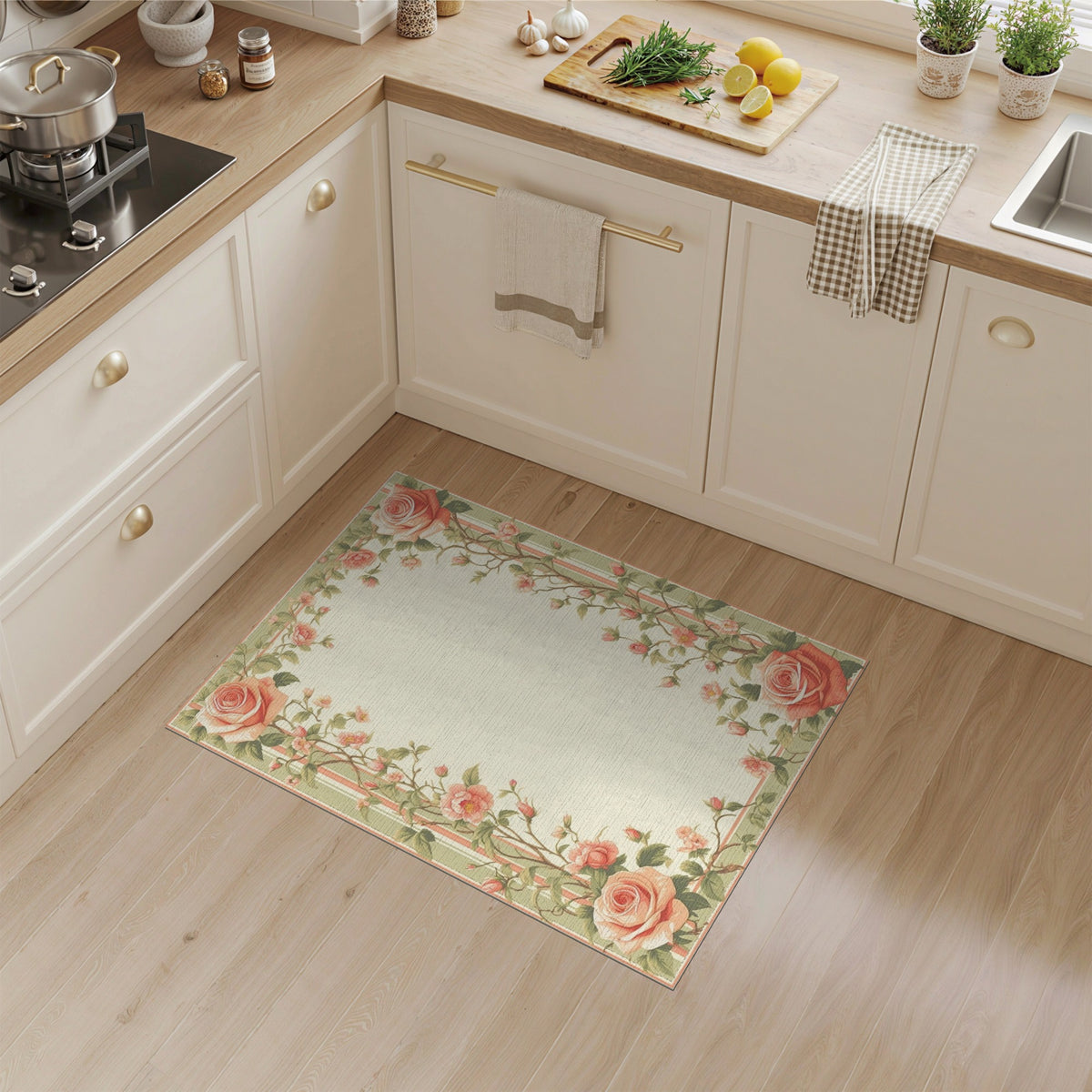 Pink Rose Floral Vintage Area Rug