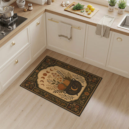 Vintage Cauldron Pumpkin Floral Area Rug