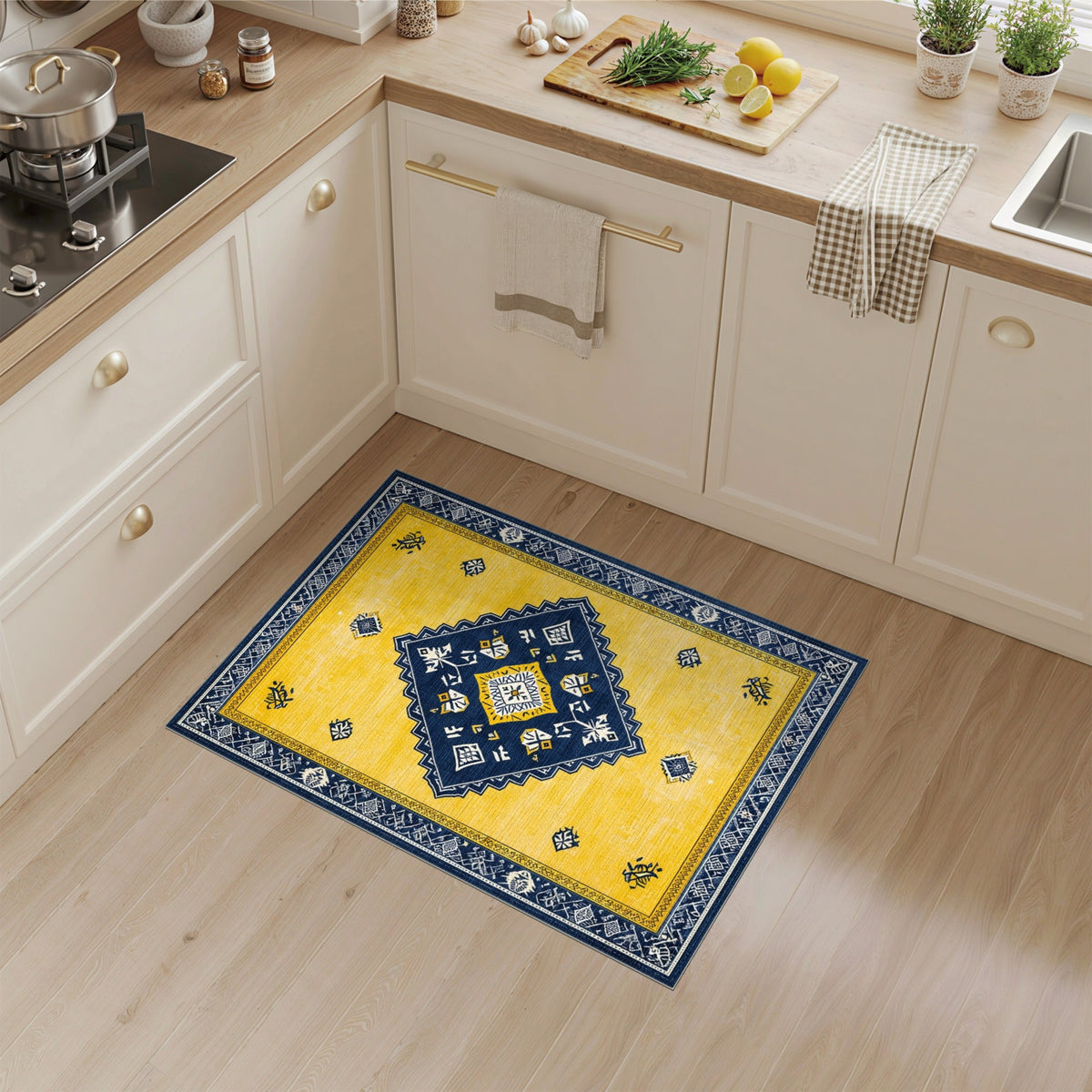 Yellow Navy Geometric Diamond Area Rug
