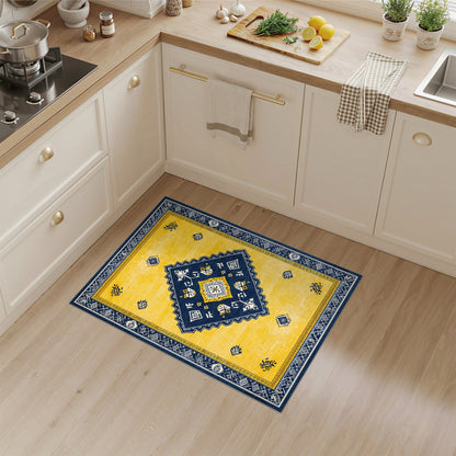 Yellow Navy Geometric Diamond Area Rug