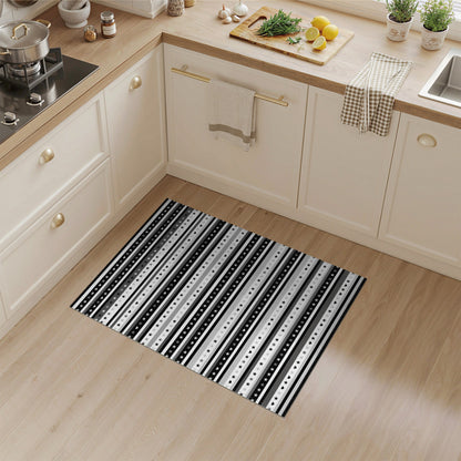 Black White Striped Stars and Hearts Area Rug