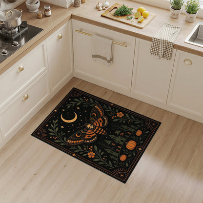 Midnight Skull Moth Orange Area Rug