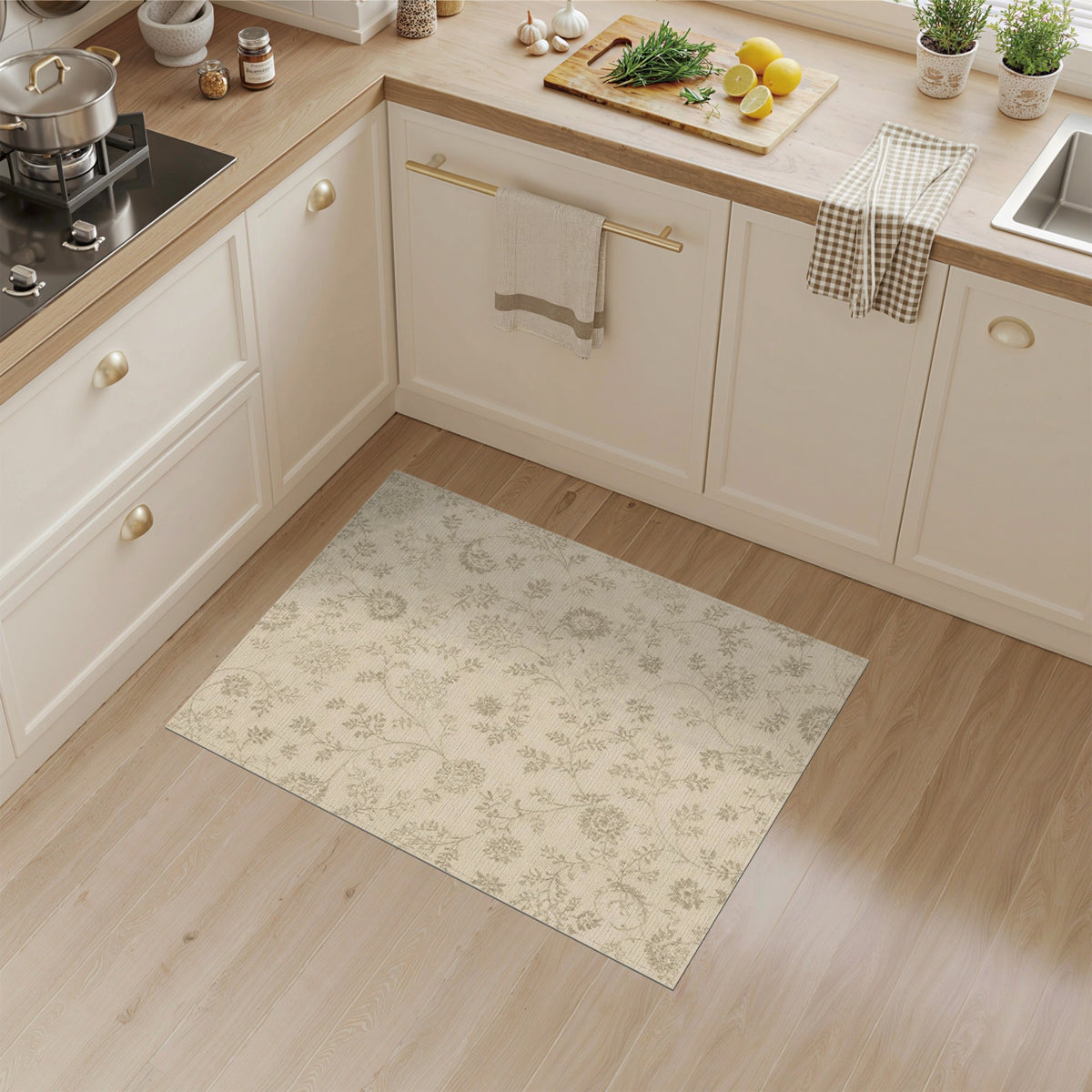 Beige Grey Floral Vintage Area Rug