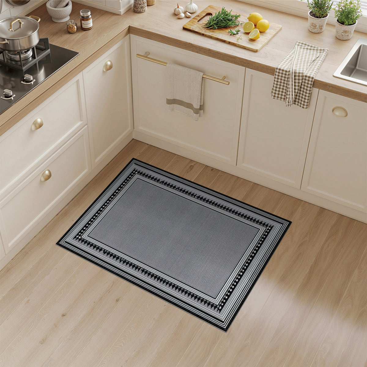 Border Black and White Black White Geometric Border Area Rug