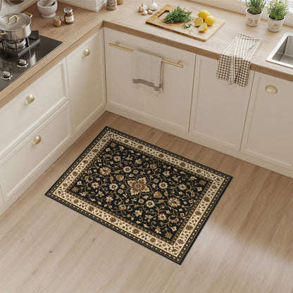 Black Floral Medallion Area Rug