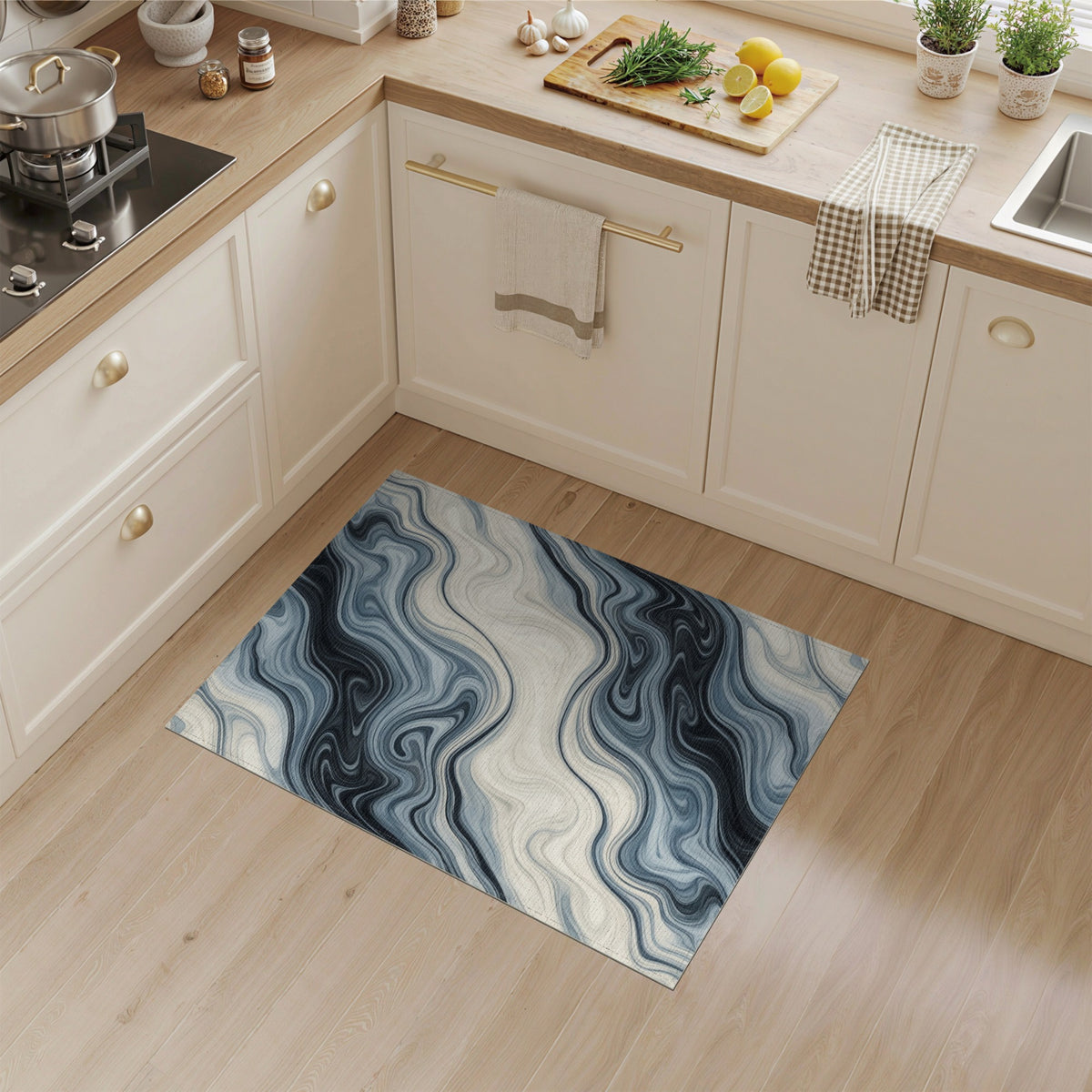 Abstract Area Blue Marble Swirl Abstract Area Rug