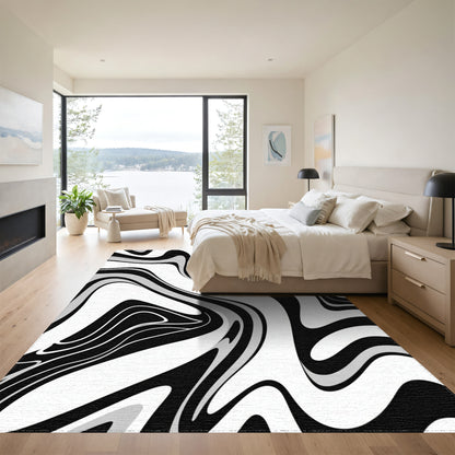 Black Gray Fluid Wave Rug