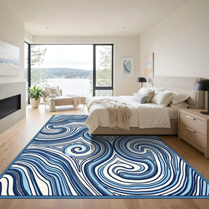 Abstract Navy Swirl Waves Rug