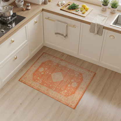 Orange Distressed Vintage Medallion Area Rug